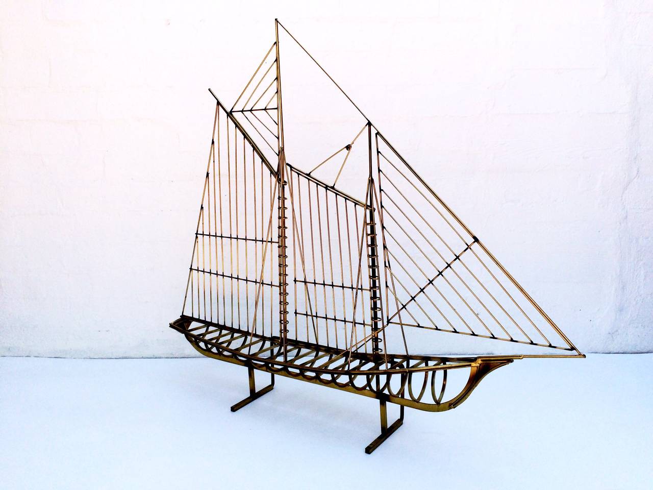 Mid-Century Modern Large Brass Ship by Curtis Jere