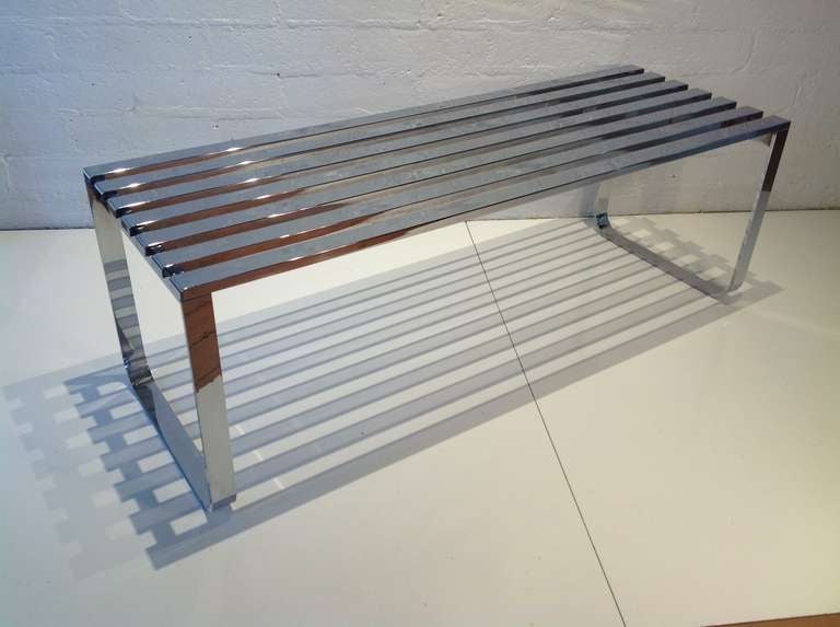 Polished chrome bench designed by Milo Baughman.
This simple bench have great clean lines.