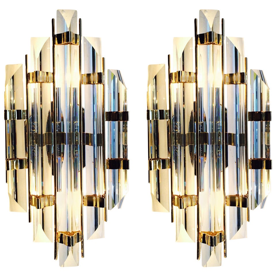 Pair of Murano Glass Wall Sconces Designed by Venini