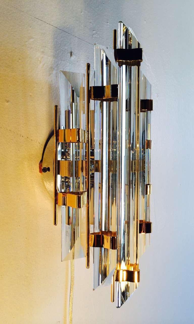 Pair of Murano Glass Wall Sconces Designed by Venini 1