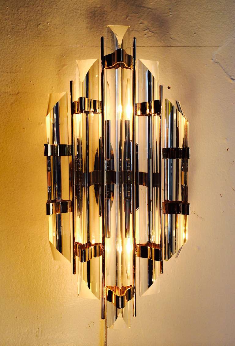 Pair of Murano Glass Wall Sconces Designed by Venini In Excellent Condition In Palm Springs, CA