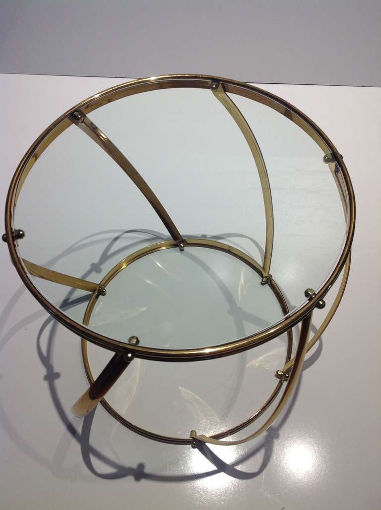 Polished Brass & Glass Drum Side Table In Excellent Condition In Palm Springs, CA