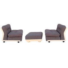 Pair of Amanta Lounge Group Chairs with Ottoman Designed by Mario Bellini