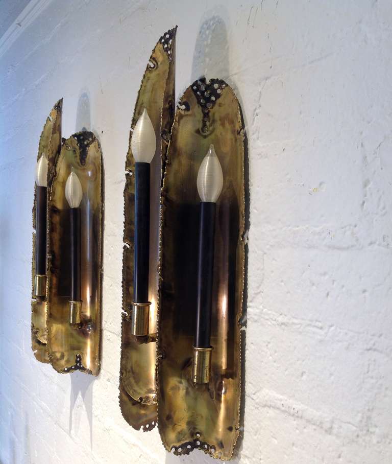 Pair of Brutalist Wall Sconces Designed by Tom Greene for The Feldman Co. In Excellent Condition In Palm Springs, CA