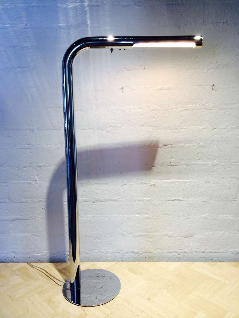 A newly rewired polished chrome floor lamp designed by Robert Sonneman.