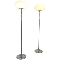 Pair of Polished Aluminum and Brass Mushroom Floor Lamps by Laurel