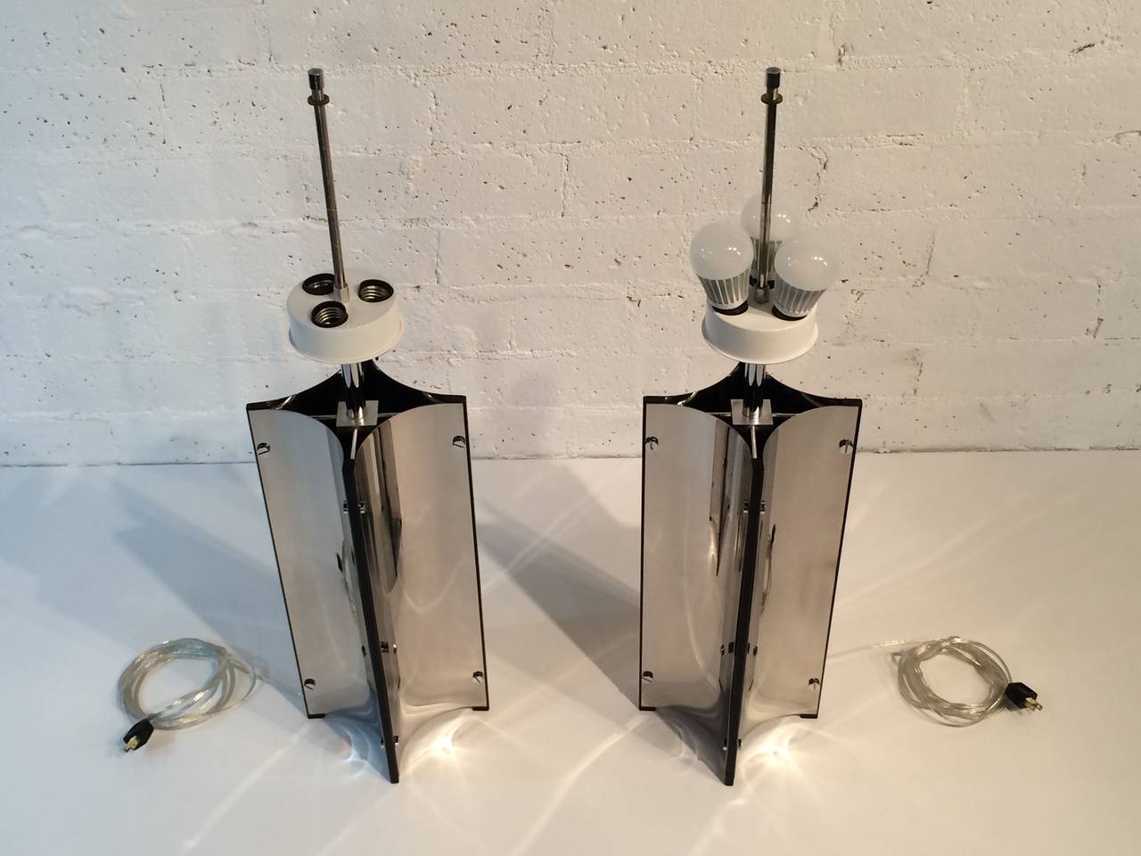 Chrome Pair of Gerald Thurston for Lightolier Table Lamps