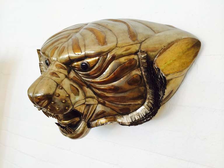Mid-Century Modern Monumental Copper and Brass Tiger Head by Sergio Bustamante