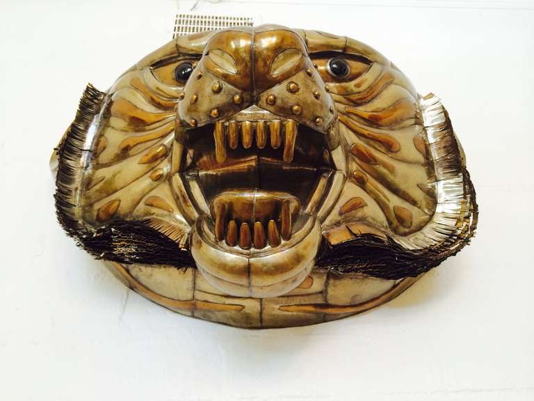Monumental Copper and Brass Tiger Head by Sergio Bustamante In Excellent Condition In Palm Springs, CA
