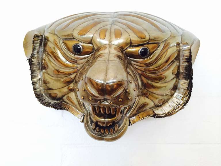 Late 20th Century Monumental Copper and Brass Tiger Head by Sergio Bustamante
