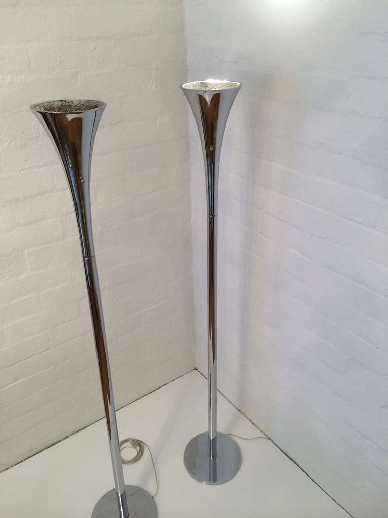 American Pair of Newly Nickel Plated Torcheres Floor Lamps Made by Laurel