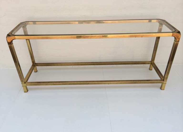 Brass and Glass Console by Mastercraft. In Excellent Condition In Palm Springs, CA