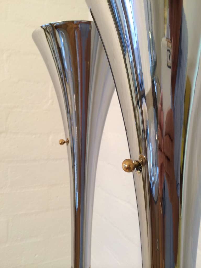 Mid-20th Century Pair of Newly Nickel Plated Torcheres Floor Lamps Made by Laurel