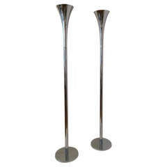 Pair of Newly Nickel Plated Torcheres Floor Lamps Made by Laurel