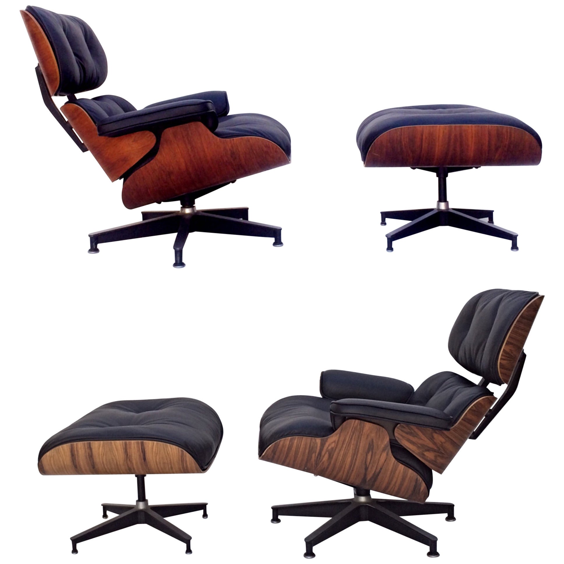 Pair of Early Eames Rosewood 670 & 671 Lounges Chairs with Ottomans