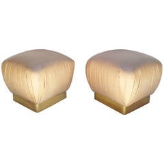 Pair of Leather and Brass Poufs Designed by Marge Carson