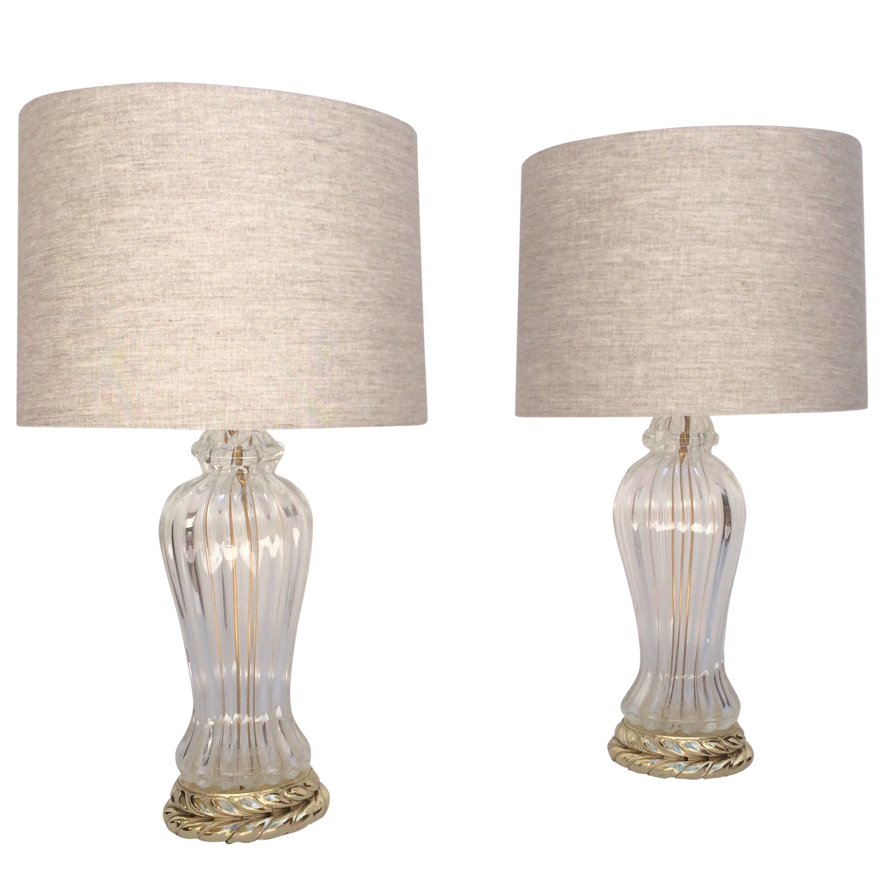 Paire de lampes de bureau en verre de Murano fabriquées par Marbro Lamp Company en vente