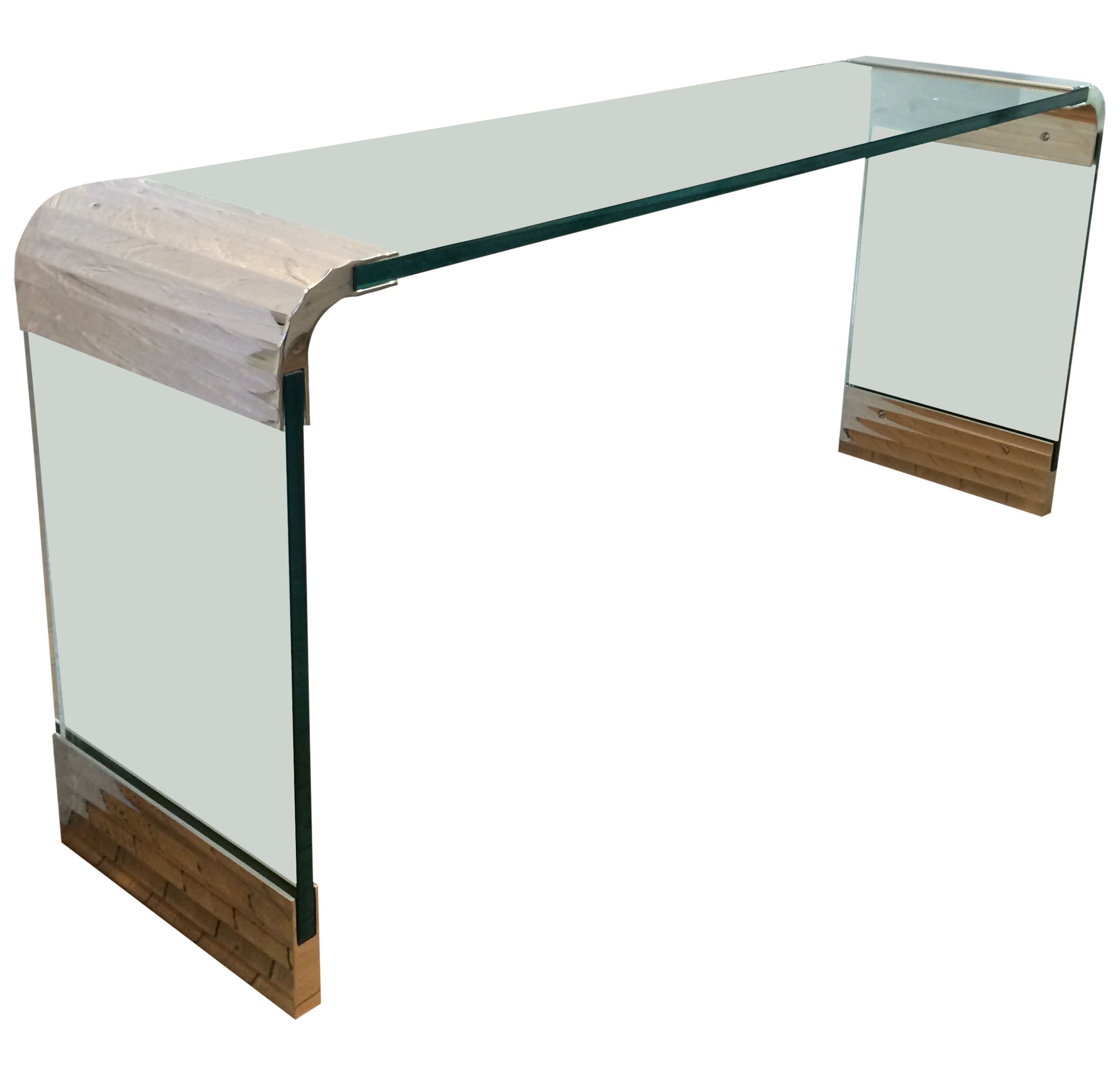 Scalloped Nickel and Glass Console Table by Leon Rosen for Pace Collection