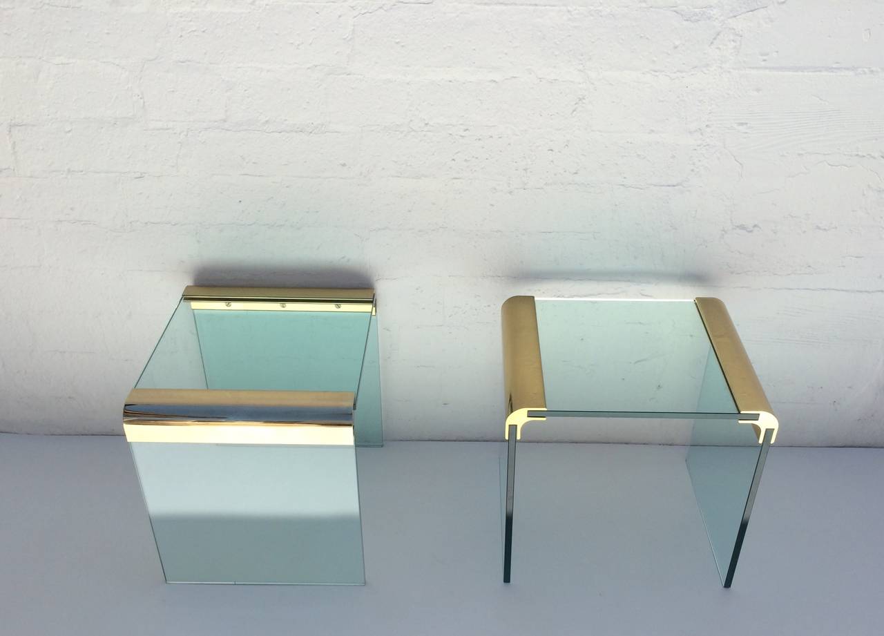 American Pair of Polished Brass Side Tables by Pace Collection