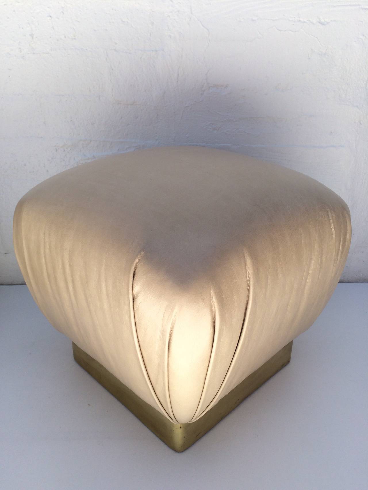 Pair of Leather and Brass Poufs Designed by Marge Carson 1