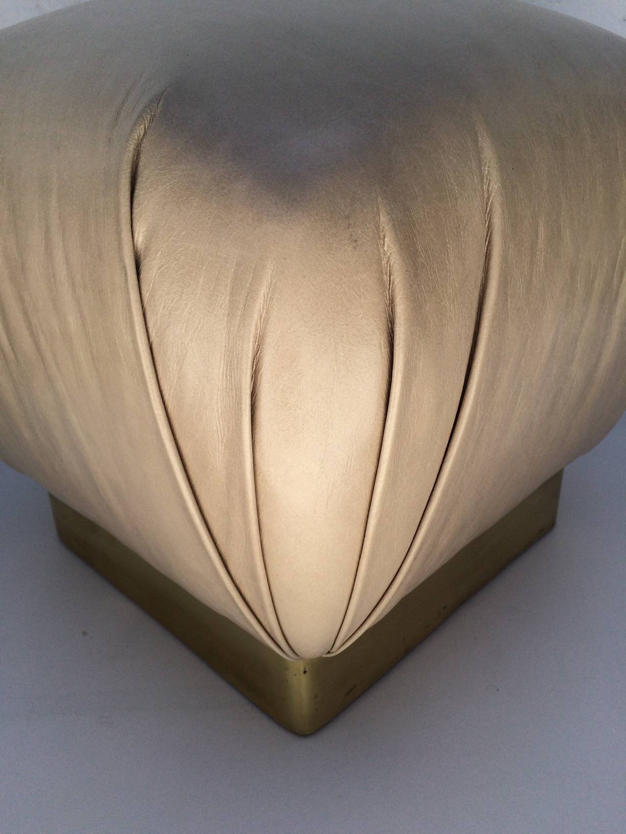 Pair of Leather and Brass Poufs Designed by Marge Carson 2
