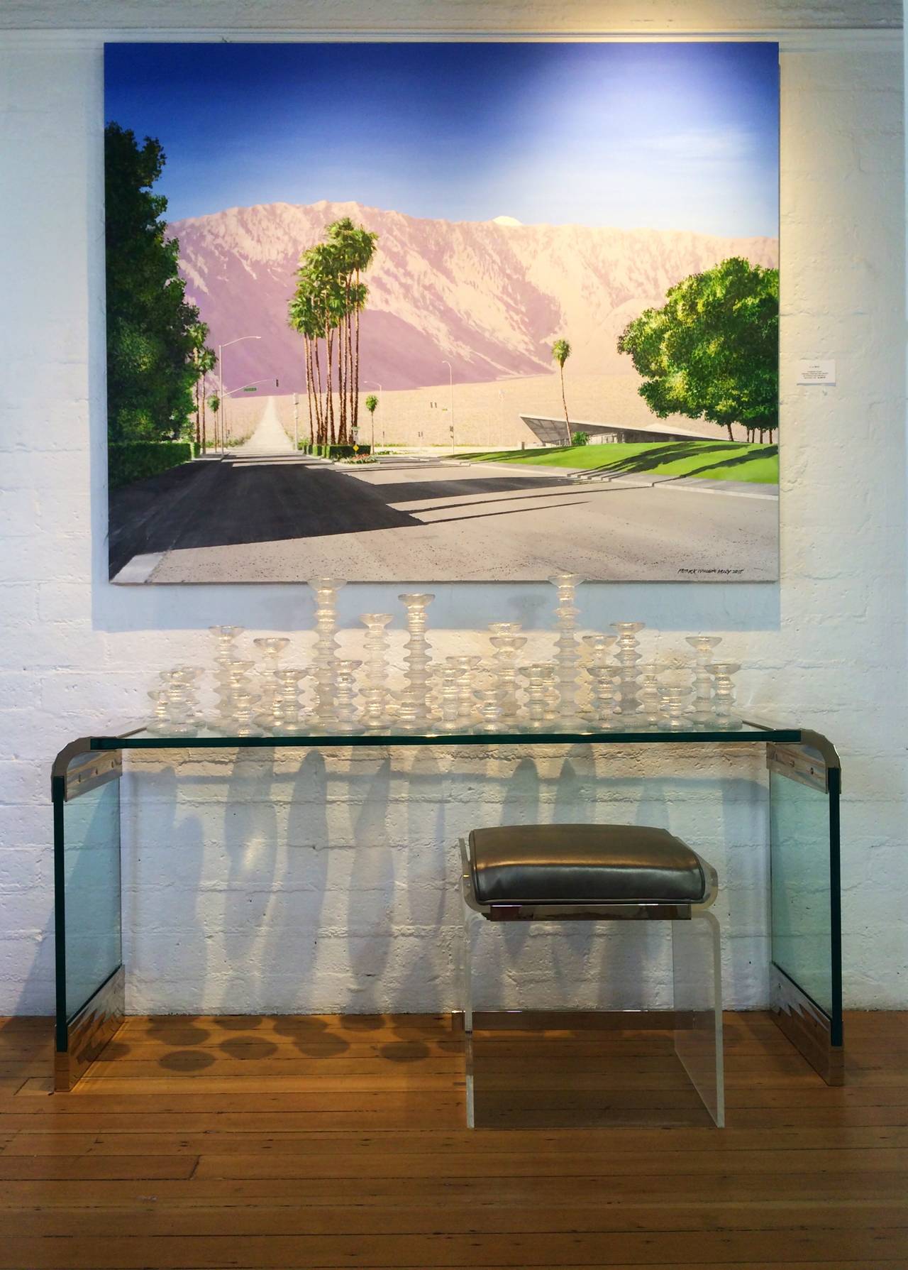 Scalloped Nickel and Glass Console Table by Leon Rosen for Pace Collection 2