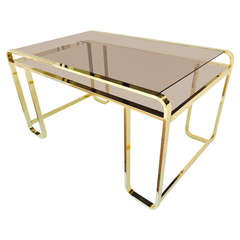 Stunning Polished Brass with Smoked Glass Desk by Pierre Cardin