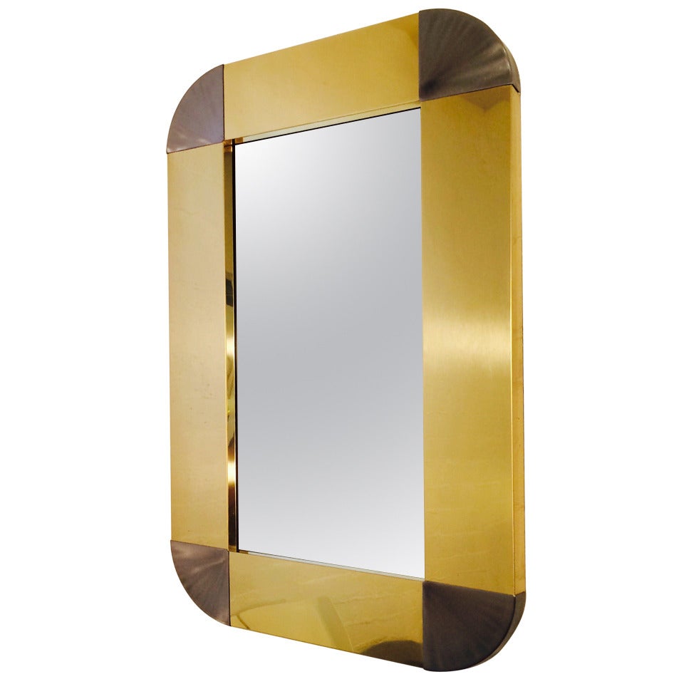 Polished Brass and Brushed Steel Mirror by Curtis Jere