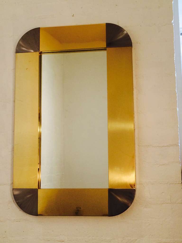 Mid-Century Modern Polished Brass and Brushed Steel Mirror by Curtis Jere