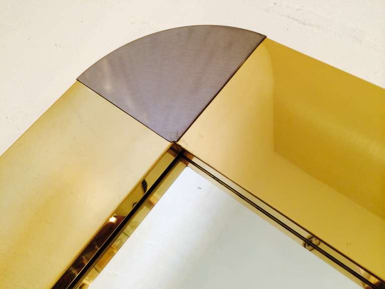 Late 20th Century Polished Brass and Brushed Steel Mirror by Curtis Jere