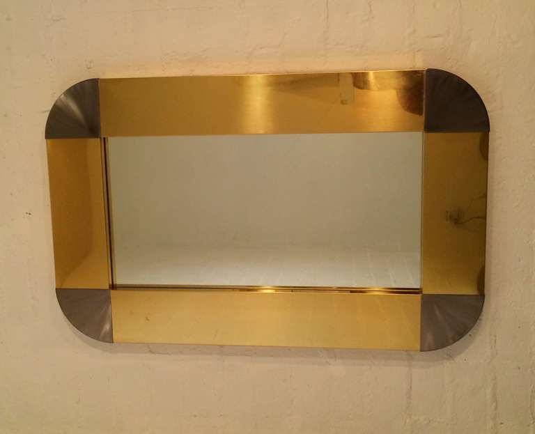 American Polished Brass and Brushed Steel Mirror by Curtis Jere