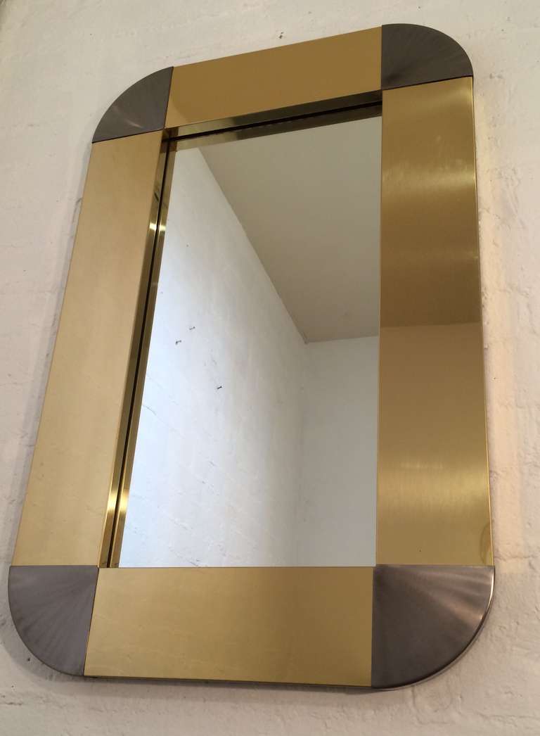 Polished Brass and Brushed Steel Mirror by Curtis Jere In Excellent Condition In Palm Springs, CA