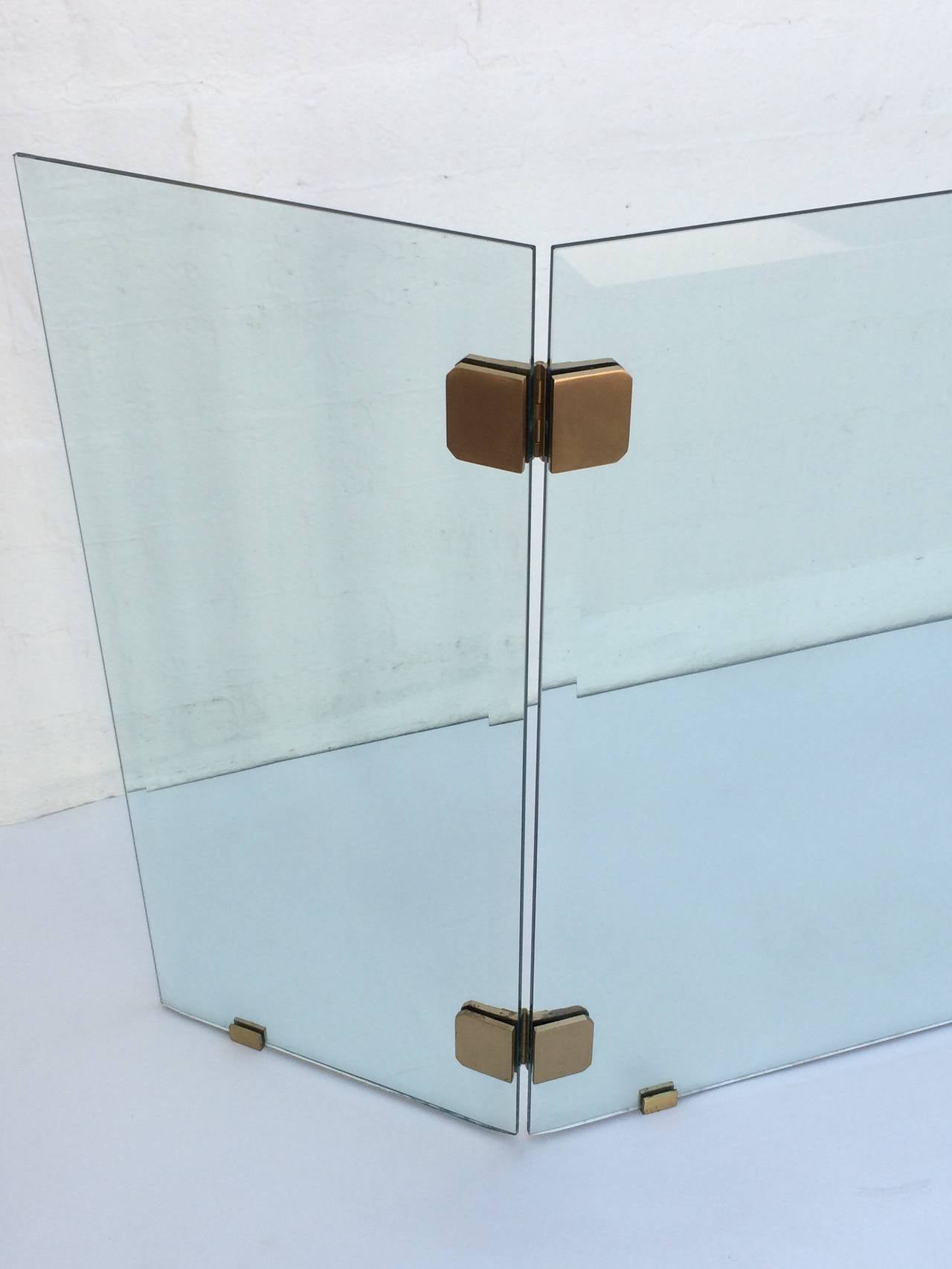 Beveled Glass And Brushed Brass Folding Fireplace Screen By Pace Mid Century Modern Beveled Glass And Brushed Brass Folding Fireplace Screen By Pace Collection For
