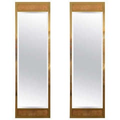 Pair of Solid Brass with Burlwood Beveled Mirrors by Mastercraft