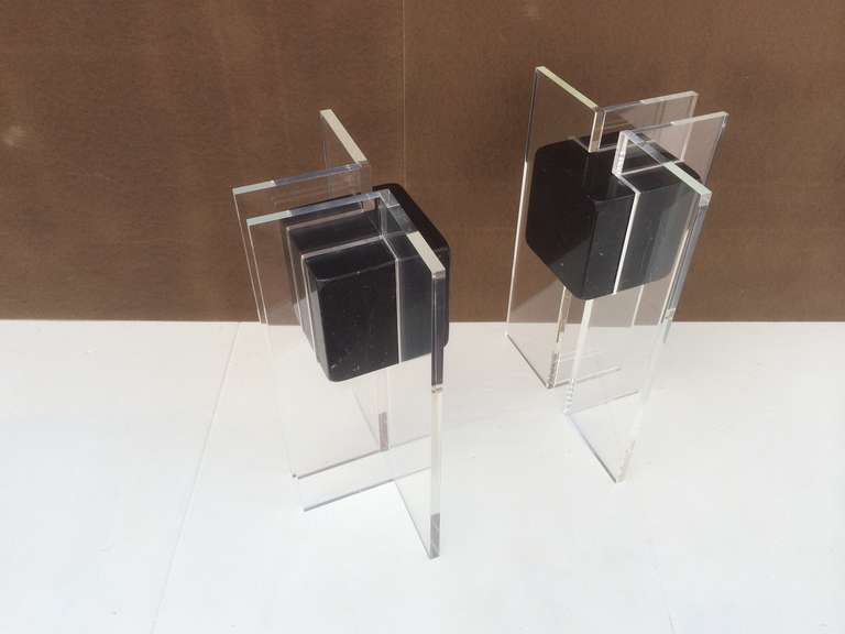 Pair of Acrylic and Marble Table Bases
