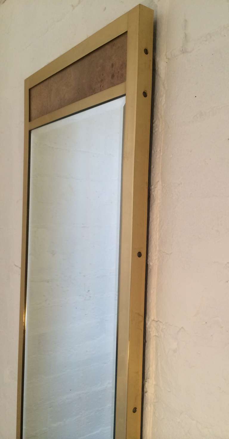 American Pair of Solid Brass with Burlwood Beveled Mirrors by Mastercraft