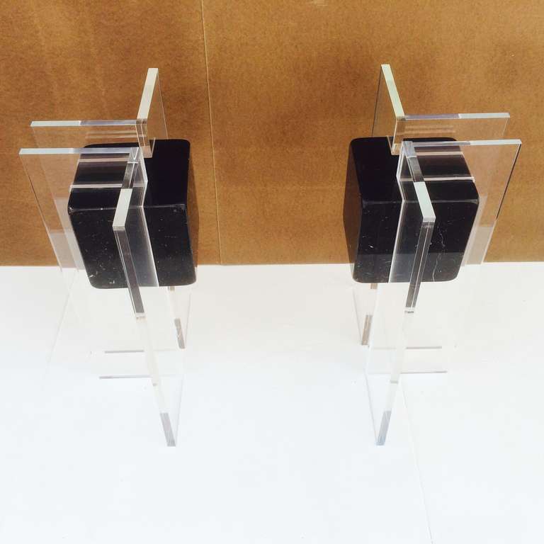Modern Pair of Acrylic and Marble Table Bases