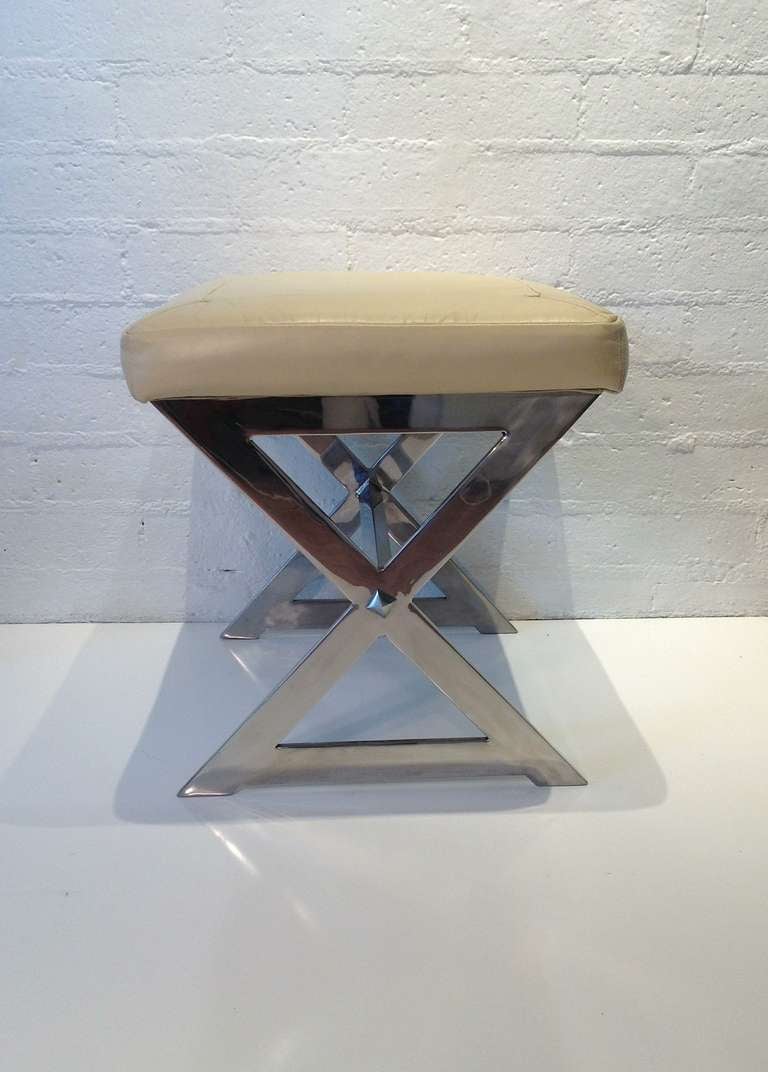 Chrome & Leather Stool designed by Milo Baughman In Good Condition In Palm Springs, CA
