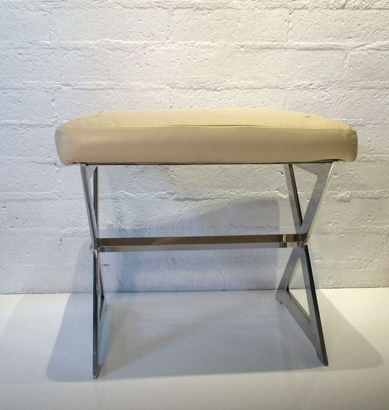 Late 20th Century Chrome & Leather Stool designed by Milo Baughman