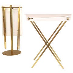 White Acrylic and Polished Brass Tray Tables with Stand by Charles Hollis Jones