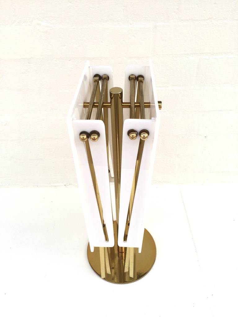 Late 20th Century White Acrylic and Polished Brass Tray Tables with Stand by Charles Hollis Jones