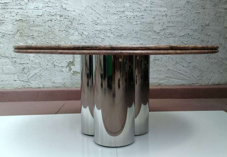 Faux Snakeskin Top Table with Chrome Base from  Pace Collection In Good Condition In Palm Springs, CA