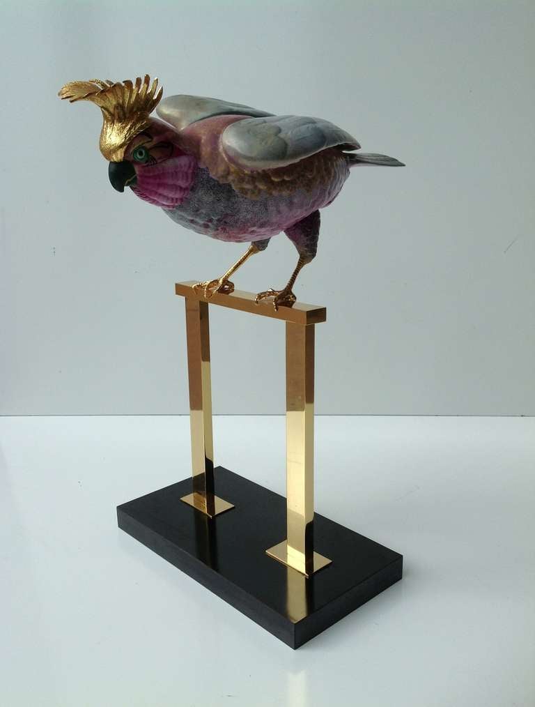 Mid-Century Modern Oggetti  Mangani Porcelain Cockatoo Figure 24K Gold Dipped