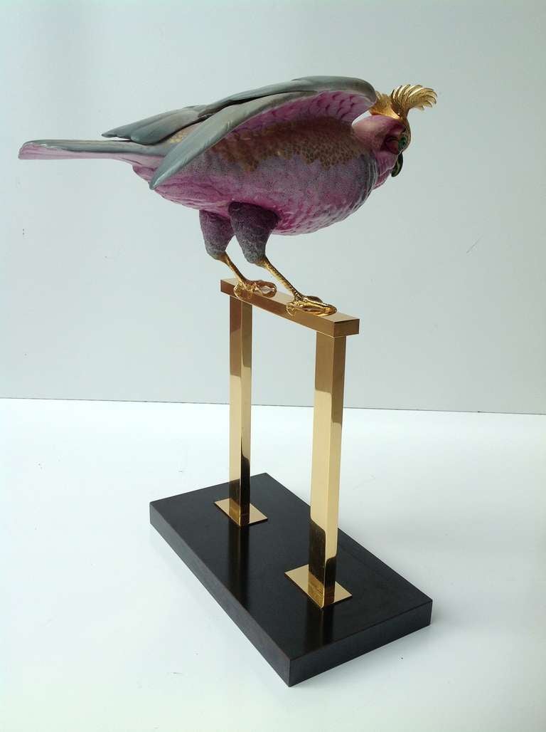 Oggetti  Mangani Porcelain Cockatoo Figure 24K Gold Dipped In Excellent Condition In Palm Springs, CA
