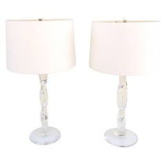 Pair of Handblown Murano, Clear Glass Lamps