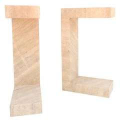 Pair of Solid Polished Travertine Side Tables or Benches