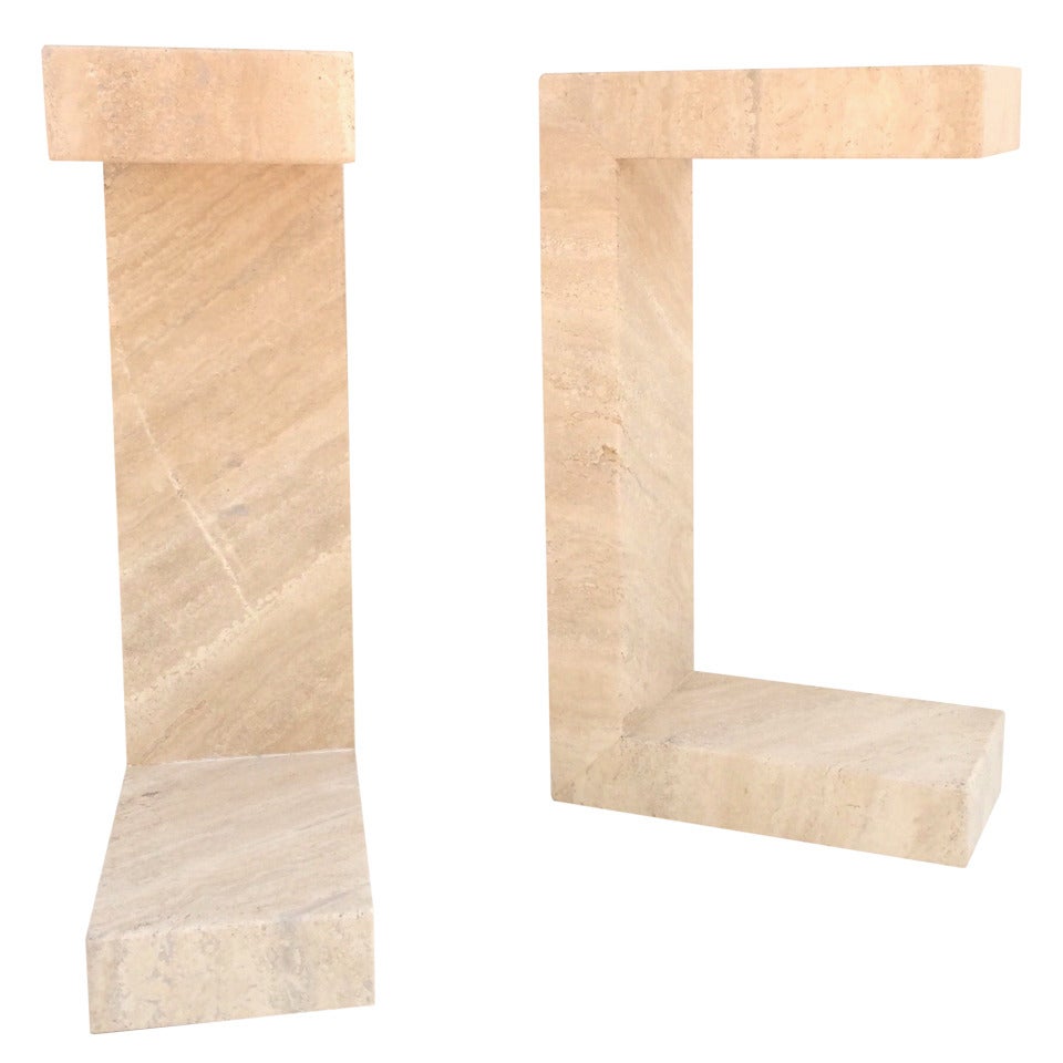 Pair of Solid Polished Travertine Side Tables or Benches