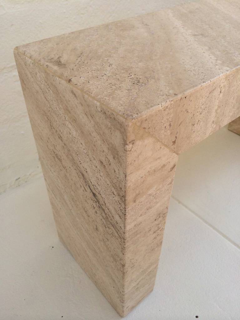 Pair of Solid Polished Travertine Side Tables or Benches 1