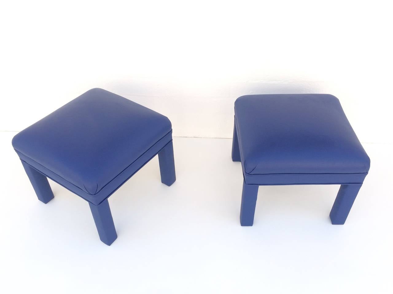 Mid-Century Modern Pair of Newly Reupholstered Ottomans or Low Stools, circa 1980s
