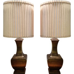 Brass Lamps in the Style of Mastercraft with Original Shades